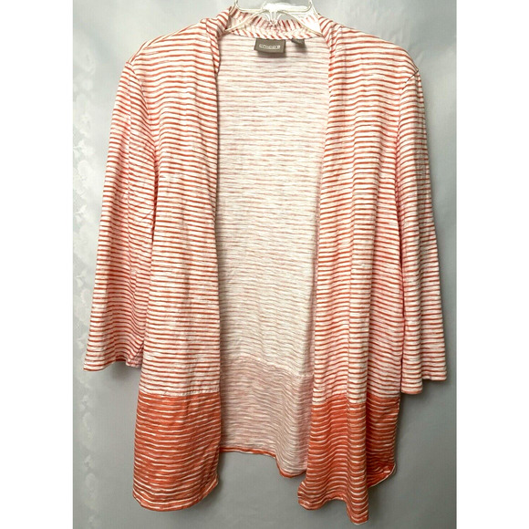 Chicos Sweater Women's Size 3 Costal Coral Striped Open Knit Jacket Long Sleeve - Picture 1 of 7